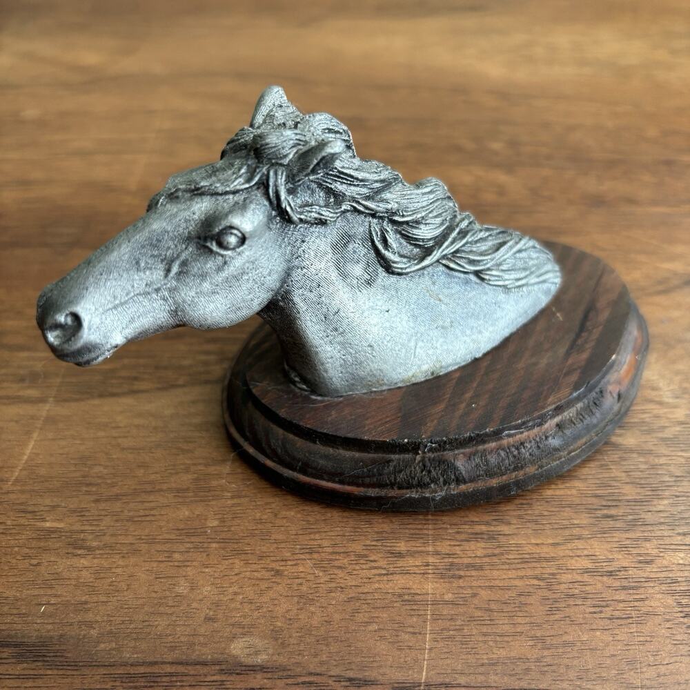 Vintage 1970s Metzke Pewter Horse Head Stallion Head Paper Weight